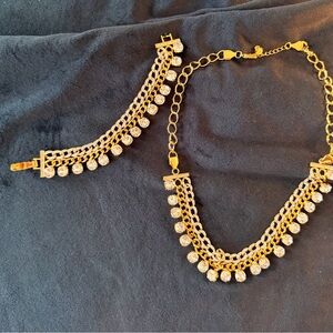 Gold-Tone Crystal Fringe Necklace and Bracelet Set